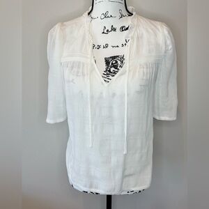 Sanctuary White Textured Peasant Blouse Boho Tie Neck XS